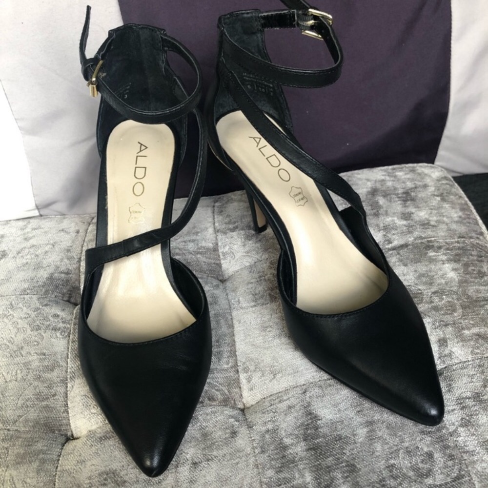 Aldo Black Leather High Heels Size 6